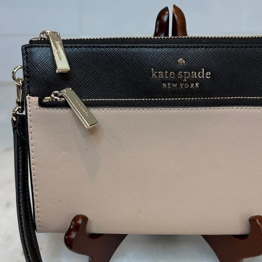 Kate Spade Colorblock Saffiano Leather XL Wristlet Clutch Pouch Wallet